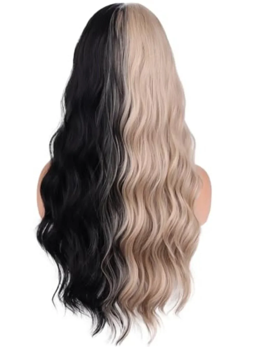 Black and Blonde Long Wavy Curly Wig with Bangs for Women